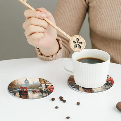 4Pcs Leather Coaster for Drinks London Impression Cup Coasters Aesthetic Drink