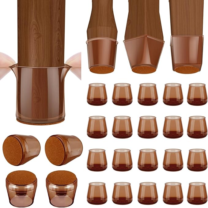 BALEINE 24 Pack Silicone Chair Leg Floor Protectors, Stool Leg Protectors Cap, Non-Slip Chair Leg Caps for Hardwood Floors (Brown, X-Large, 24 Pack)