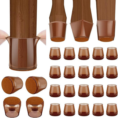 BALEINE 24 Pack Silicone Chair Leg Floor Protectors, Stool Leg Protectors Cap, Non-Slip Chair Leg Caps for Hardwood Floors (Brown, X-Large, 24 Pack)