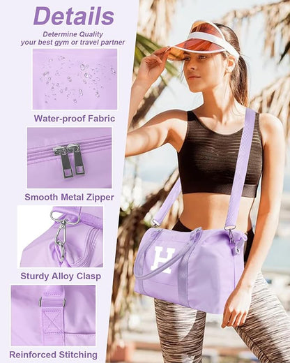 Daughter Niece Gifts for Teen Girl Kids, Initial Travel Duffel Bag Sports Gym Bag Personalized Gifts Weekender Bag，Monogram Overnight Bag Cute Dance Bag Birthday Bridesmaid Gifts for Women(Purple, H)