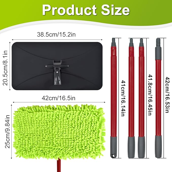 Mops for Floor Cleaning, Dust Mop for Hardwood Floors, Extra Large Floor Mop with Extendable Handle and 3 Reusable Chenille Mop Pads, Flat Dust Mops for Hardwood, Marble, Vinyl, Tile Floors Cleaning