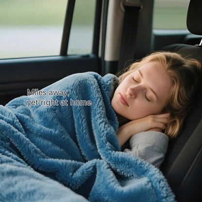Melissa Large Travel Blanket and Inflatable Pillow Set - 69“ x 43.3” – Soft Blanket with Carry Bag – Lightweight, Compact & Washable for Backpacking, Hiking, Airplane, Car, Office, Camping (Blue)