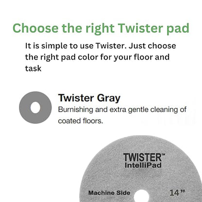 Diversey DD1229107 TASKI Twister Intellipad Diamond Coated Floor Machine Cleaning Pad, Made in USA, Burnish to High Super Gloss Finish, Grey/Brown, 14-inch (Pack of 2)
