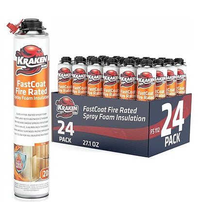 Kraken Bond Fastcoat Fire Rated Spray Foam Insulation Closed Cell in a Can 480 sq ft (24x27.1 oz.) (R-Value 11.32 / 2in) - Spray Foam for Garage Door, Attic, Wall Gun & Cleaner Not Included, 24 Pack