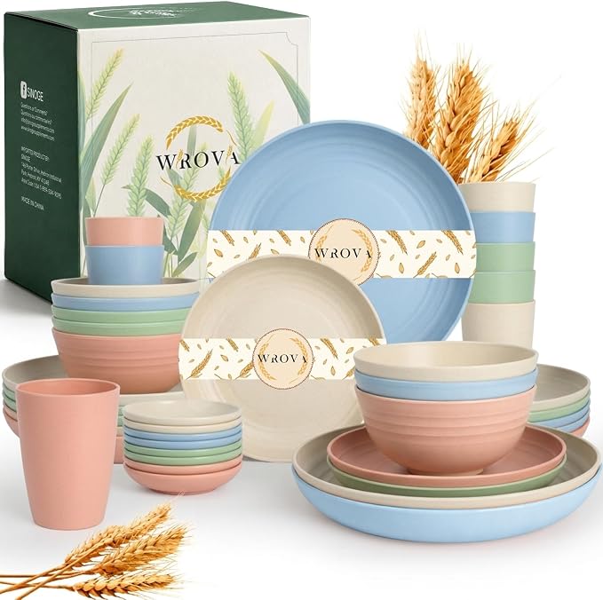 40PCS Dishes Set, Kids Plates and Bowls Set, Unbreakable Dinnerware Set | Wheat