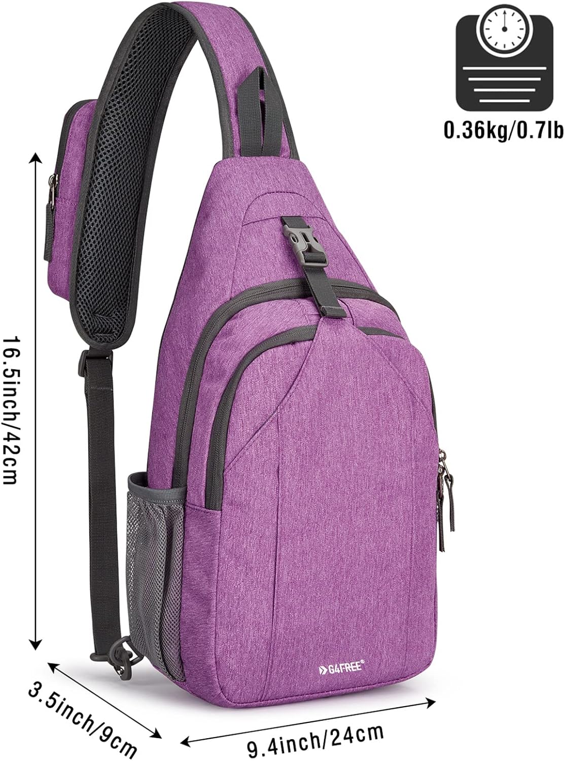 G4Free Sling Bag RFID Blocking Sling Backpack Crossbody Chest Bag Daypack for Hiking Travel(Light Purple)
