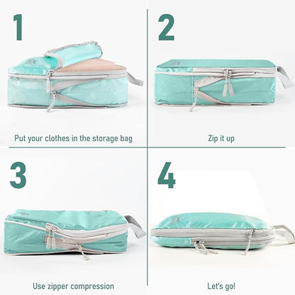 4-Piece Packing Cube Set - Lightweight Luggage Organizers for Travel, Vacation and Suitcases - Durable Accessories with Compression