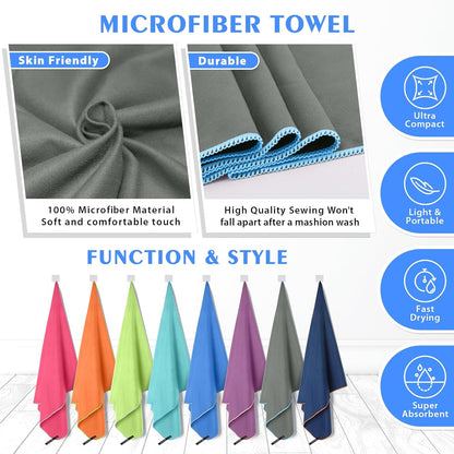 HOEAAS 2 Pack Microfiber Camping Towels, Quick Dry Towel, Super Absorbent Ultra Compact Travel Towel Soft Lightweight Sports Towel for Sweat Fast Drying Towels for Pool,Gym,Hiking,Backpacking,Fitness