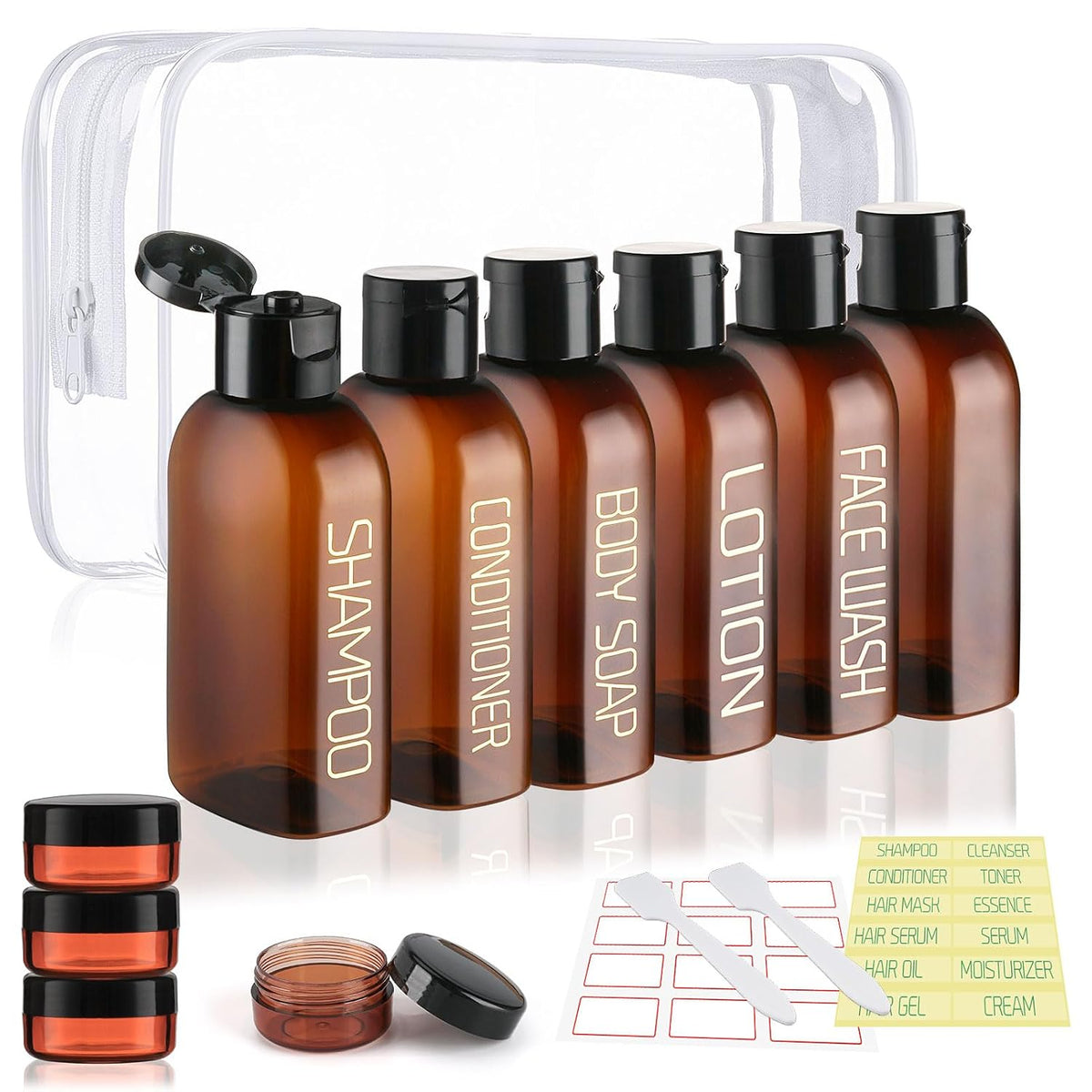 Cosywell Travel Bottles for Toiletries 10PCS Plastic Squeeze Bottles TSA Approved Travel Size Containers Leakproof Plastic Cream Jars Refillable Cream Lotion Travel Essential Toiletries