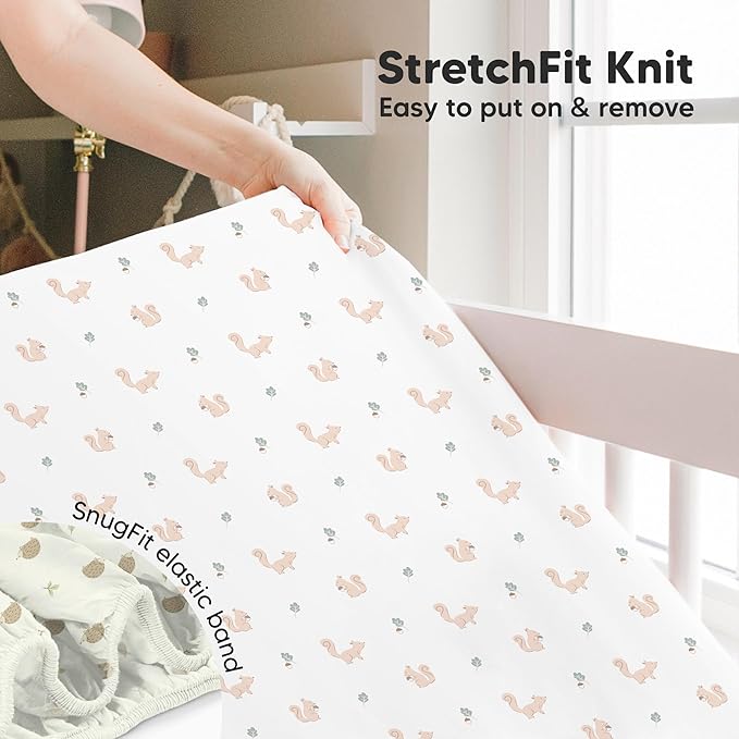 KeaBabies 2-Pack Baby Crib Sheets for Boys, Girls - 52x28 Viscose Derived from Bamboo Toddler Bed Sheets Neutral, Fitted Crib Mattress Cover for Standard Baby Bedding, Soft & Cozy(Nibbles/Bruce)