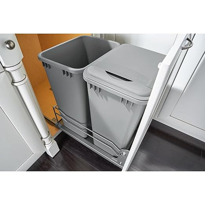 Rev-A-Shelf Double Pullout Trash for Full Height Kitchen Cabinets 50 Quart 12.5 Gallon with Soft-Close Slides, Metallic Silver, 53WC-2150SCDM-217