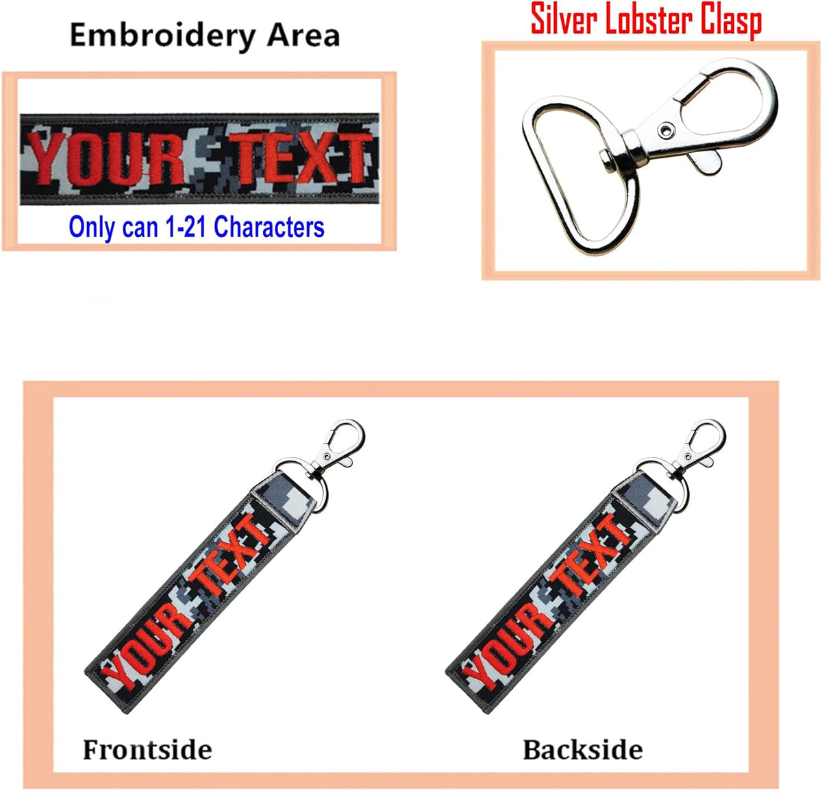 Custom Luggage Tags, Custom Personalized Luggage tag Name, Embroidery Key Ring Accessories for Car, Luggage, Crate,Gear