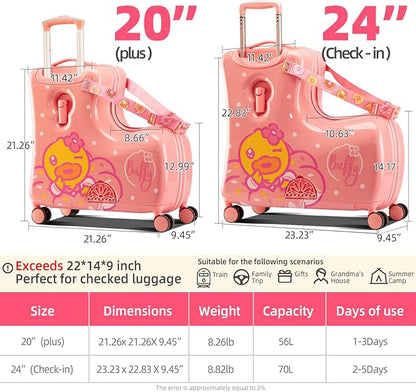 Kids' Lightweight Ride on Luggage with Spinner Wheels & Foldabe Design (Pink Donut, 20"+ Aged 1-3 Toddler)