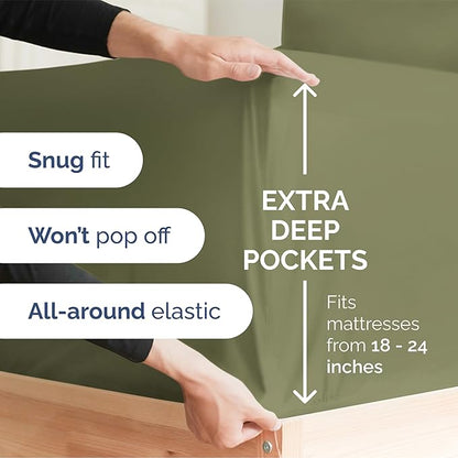 Extra Deep Pocket Full Sheets - 4 Piece Breathable & Cooling Bed Sheets - Hotel Luxury Bed Sheet Set - Soft, Wrinkle Free & Comfy - Easily Fits Extra Deep Mattresses - Deep Pocket Sage Green Sheets