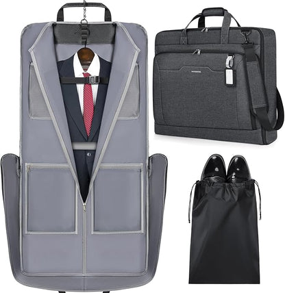 RAINSMORE Garment Bags for Travel Carry On Garment Bag for Hanging Clothes, Suit Bag for Business Trips with Shoes bag & Shoulder Strap, Waterproof Foldable Suit Luggage Bag for Men Women, Gray