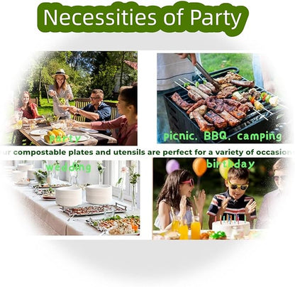 350pcs Compostable Cutlery Set Eco-friendly Heavy Duty Compostable Utensils Disposable silverwar No Plastic Biodegradable Utensils for party BBQ, Picnic Events,Daily Use