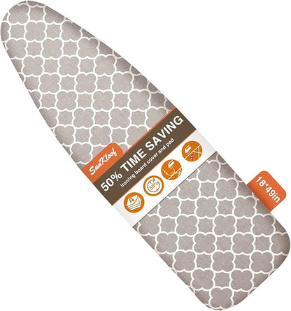 Extra Wide Ironing Board Cover and Pad,18X49 Reflective Silicone Ironing Board Cover,Resist Scorching and Staining,4 Fasteners,Elastic Edges,Large Protective Scorch Mesh Cloth,18X49in