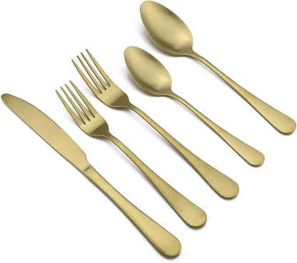 20-Piece Stainless Steel Flatware Set, Matte Finish Gold, Service for 4
