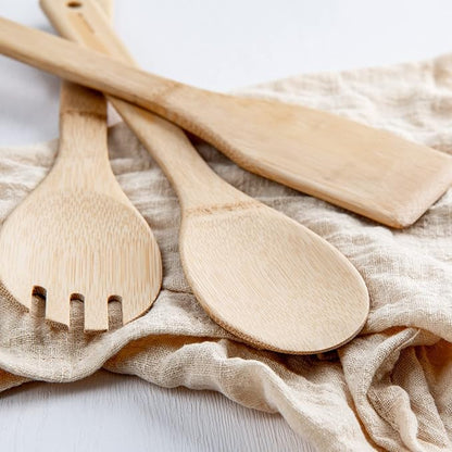 Naturoom Kitchen Utensils Set of 8 PCS, 12Inches Bamboo Wooden Cooking Spoon & Spatula Tools Perfect for Non-Stick Cookware (Bamboo 12inches)