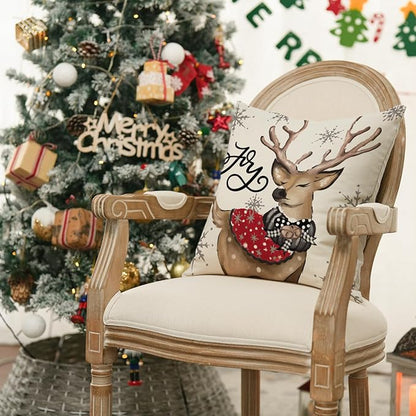 AVOIN colorlife Christmas Snowman Reindeer Gloves Eucalyptus Red Throw Pillow Covers, 20 x 20 Inch Winter Holiday Stripes Cushion Case Decoration for Sofa Couch Set of 4