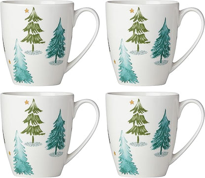 Lenox 880069 Balsam Lane 4-Piece Mug Set, Christmas Drinkware, Holiday Hosting