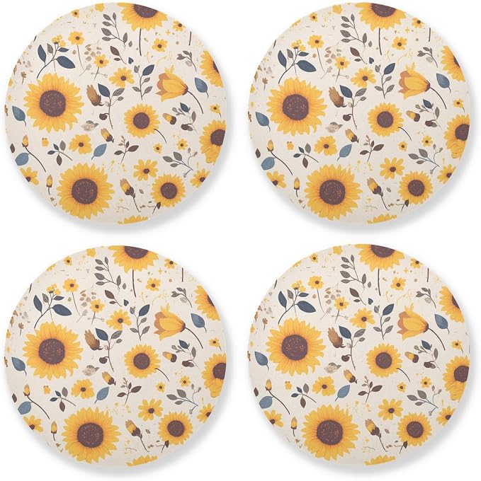 Sunflower Cow Leather Skin Brown Pattern Round Coasters
