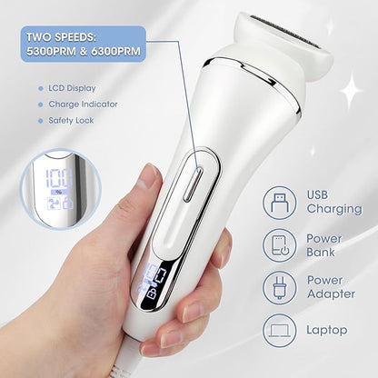 Electric Shavers for Women, 7 in 1 Hair Removal Kit with Epilator Bikini Trimmer Face Razor Body Brush Face Massager Foot Callus Remover, IPX7 Waterproof Lady Razors Set for Legs Armpit Bikini Pubic