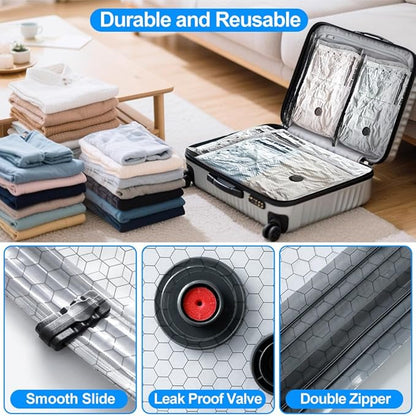 12 Pack Vacuum Seal Bags for Clothing Travel with Wireless Electric Air Pump, 4 Large +4 Medium +4 Small, Reusable Space Saver Bags for Luggage and Suitcase, Cruise & Travel Essentials