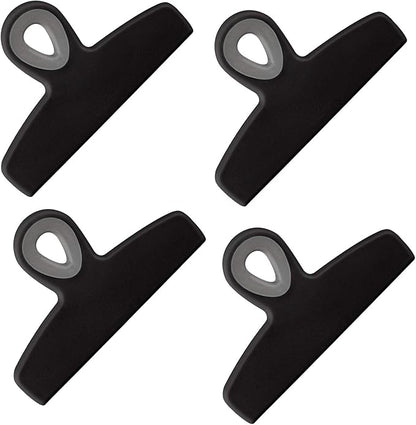 COOK WITH COLOR Bag Clips - Heavy Duty Chip Clip and Refrigerator Magnet Clips for Food Storage with Air Tight Seal Grip, Black, Pack of 4 Large Clips