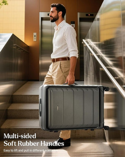 Luggage Sets 2 Pieces, 20/28 Inch PC Hardshell Suitcase with Spinner Wheels, 20 Inch Expandable Clamshell Carry On Luggage and 28 Inch Aluminum Frame Top Opening Checked Luggage (Grey)