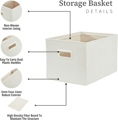 DECOMOMO Storage Bins for Shelves Robust Fabric Closet Bins for Shelves Toy Storage Clothes Books (Pack of 3 – Beige)