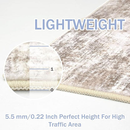 IOHOUZE Abstract Area Rugs 9x12 Ft Washable Large Rugs for Living Room, Non Slip Dining Room Rug, Printed Faux Wool Rugs for Bedroom, Floor Carpet for Office Nursery Playroom, Beige Brown