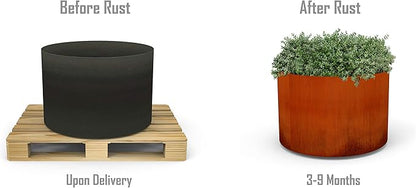PLANTERCRAFT Corten Steel Metal Planter Box, Round Sizes, Modern Garden Steel