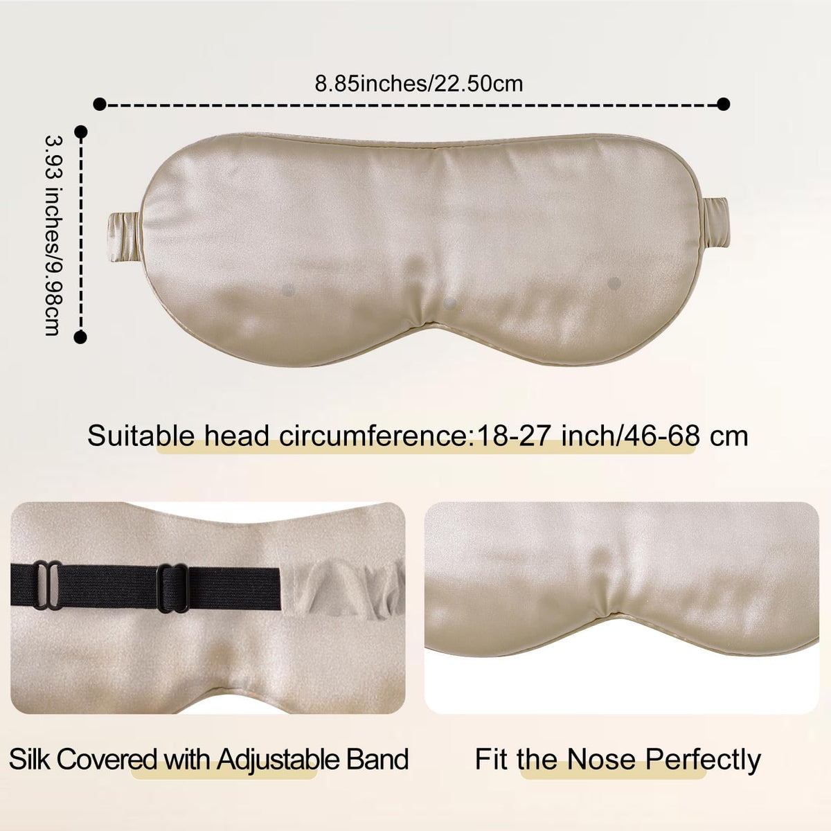 ZIMASILK Adjustable 100% 22 Momme Mulberry Silk Sleep Mask for Sleeping, Filled with Premium Mulberry Silk, Softest & Breathable Eye Sleeping Mask (Beige)