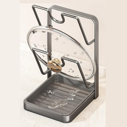 Kitchen Pot Lid Storage Rack, Lid Holder While Cooking, Multifunctional Kitchen Pot Cover Organizer for Countertop, With Removable Drip Tray (Double layer+Single layer)