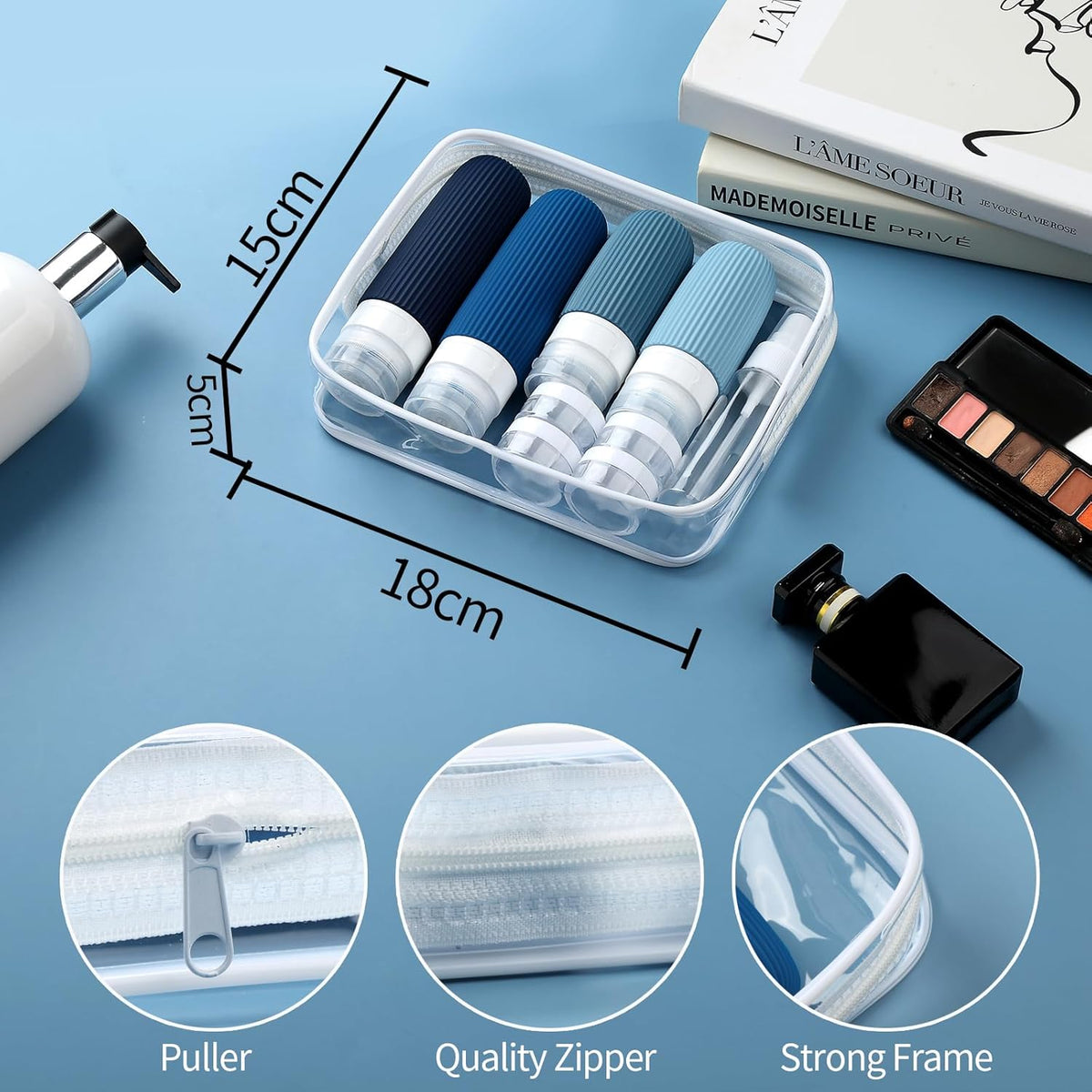 16 Pack Travel Bottles Set, TSA Approved Leak Proof Silicone Squeezable Containers for Toiletries, Refillable Travel Accessories for Conditioner, Shampoo, Lotion & Body Wash Accessories