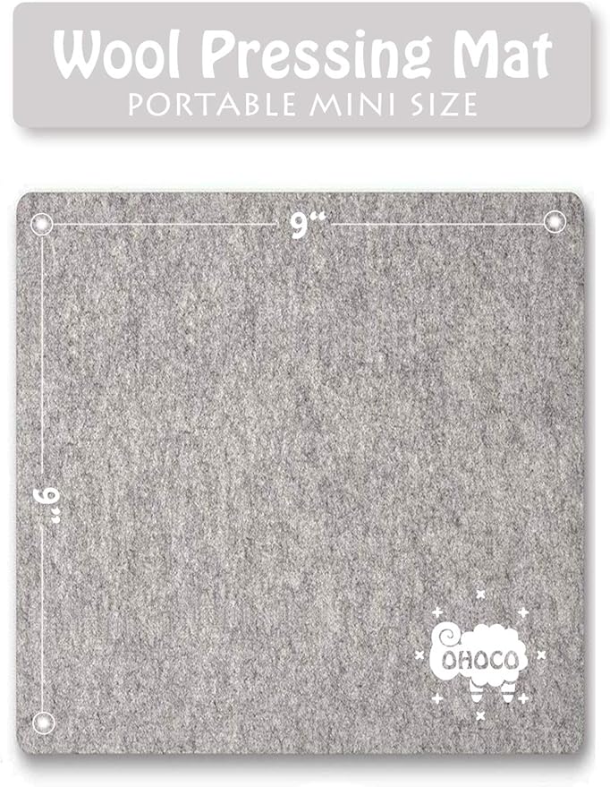 Wool Pressing Mat for Quilting - 9" x 9" Portable Travel Size Felt Ironing Pad 1/2" Thick, 100% New Zealand Wool for Ironing, Sewing, Cutting on Ironing Board, Tabletop, Dryer, Countertop