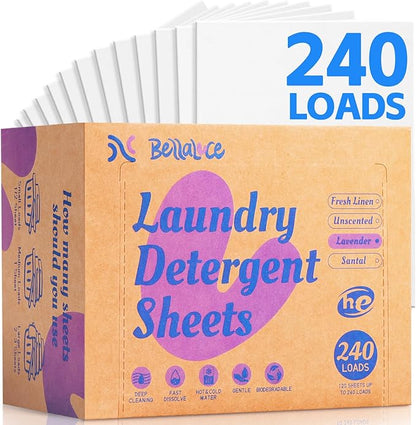 Laundry Detergent Sheets - 240 Loads Girls Lavender Laundry Sheets for Dorm,College,Home, Hotel,Apartment,Camping,Cruise,Road Trip,Beach Vacation,Backpack,Small Space, Family School Travel Essentials