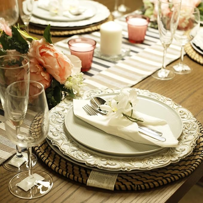 Antique Charger Plates, 13 Inch White Dinner Plate Chargers Round Server Ware.