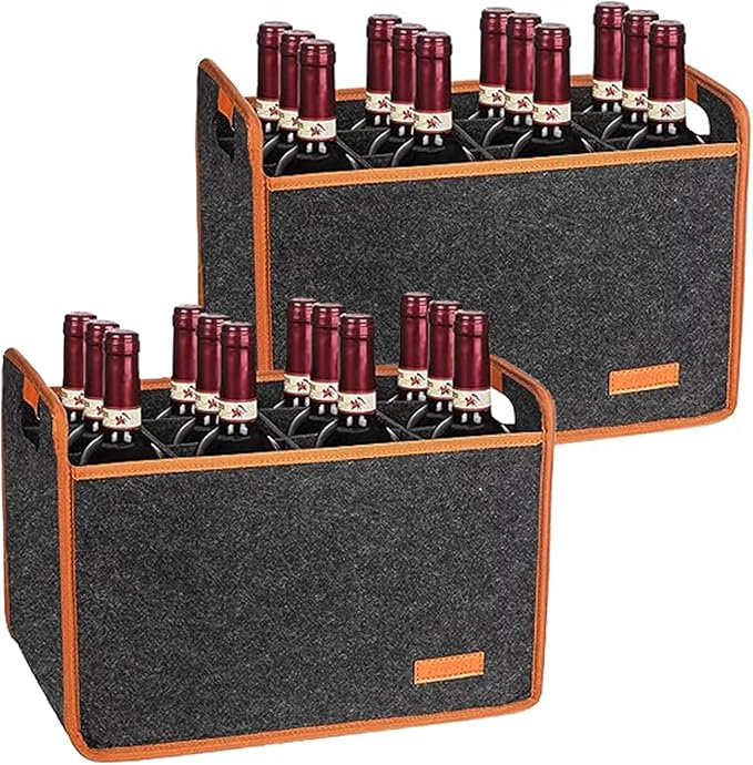 2 Pack 12 Bottle Wine Tote Bag, Insulated Thermal Padded Wine Carrier Tote, Reusable Wine Bags for Wine Bottles Travel, Camping and Picnic, Perfect Wine Lover Gift