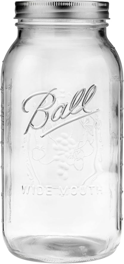 Ball Wide Mouth Glass Mason Jars with Lids and Bands, Used for Canning, Pickling, Juice, Jam, Jelly, Half Gallon Size 64 Ounce (Pack of 2)