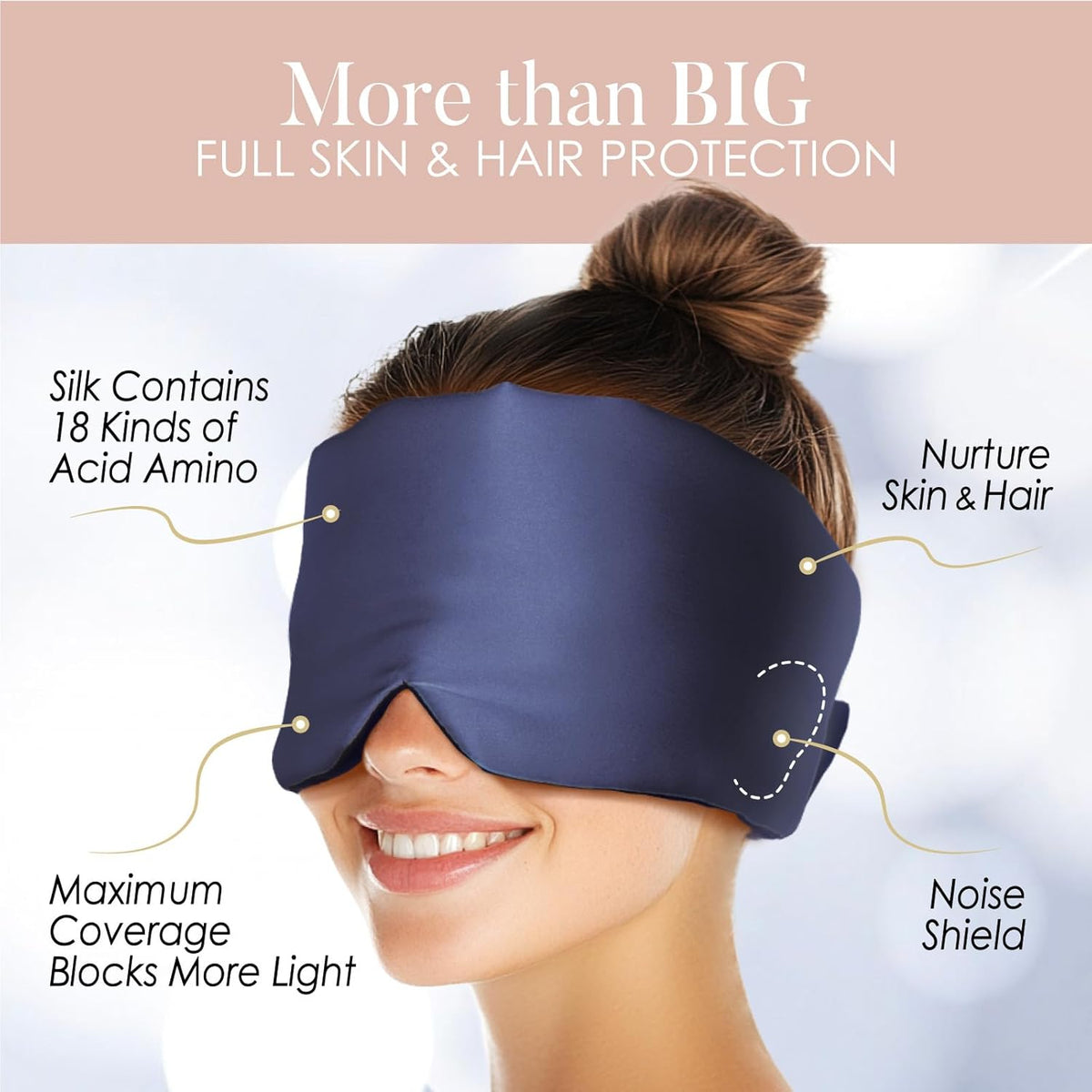 LULUSILK Reversible Mulberry Silk Sleep Mask for Women and Men, Adjustable Real Silk Eye Mask for Sleeping, Navy Blue and Black, Pack of 1