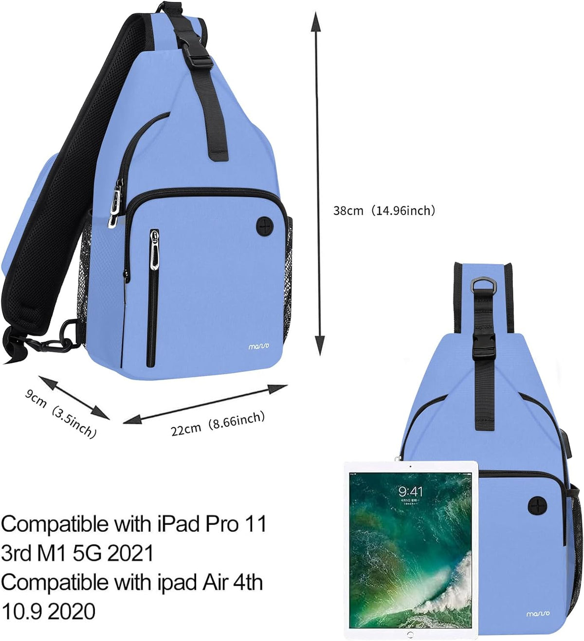 MOSISO Sling Backpack Bag, Crossbody Shoulder Bag Travel Hiking Daypack Chest Bag with Front Square Pocket&USB Charging Port