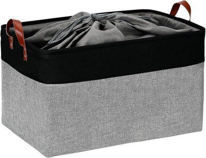 DULLEMELO Extra Large Canvas Fabric Storage Basket, 70L Foldable Closet Storage Bin with Handles, 22" Large Blanket Basket Living Room for Storage Toys, Pillows, Clothes, Books (Black&Grey)