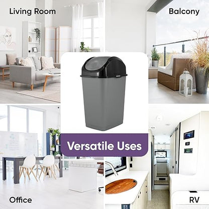 Superio Office Trash Can with Lid 9 Gallon Kitchen Garbage Can Bedroom Waste Basket 37 Qt. Swing Top Trashcan Plastic Durable Waste and Recycle Bin (2, Grey/Black)