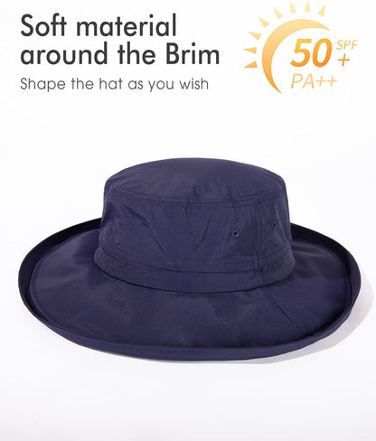 UV 50 Sun Hat for Women Wide Brim with Ponytail Hole Summer Packable Sunhat for Beach Fishing Hiking Gardening Waterproof