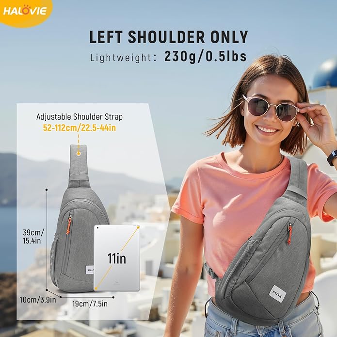 HALOVIE Anti Theft Crossbody Sling Bag RFID Travel Sling Backpack Lightweight Hiking Shoulder Chest Bag for Walking Work