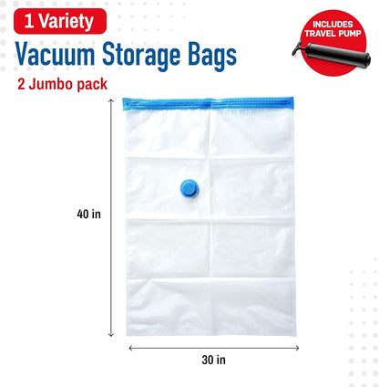 2 Pack Jumbo Vacuum Storage Bags for Comforters, Blankets & Clothes – Jumbo Vacuum Sealed Compression Bags with Hand Pump – Space Saver Storage Bags for Bedding, Moving, Travel & Organization