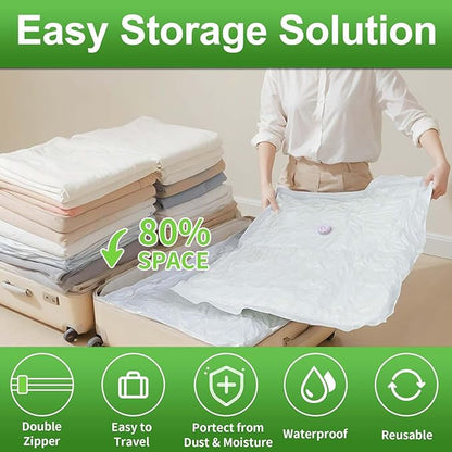 ZXA Vacuum Storage Bags with Electric Air Pump, 5 Pack Large 32''x 24'' Vacuum Seal Bags for Clothing, Space Saver Vacuum Storage Bags for Blanket, Duvets, Pillows, Comforters - White