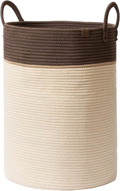LA JOLIE MUSE Woven Basket Rope Storage Baskets - Tall Cotton Laundry Basket, Blanket, Kids Toy, Nursery Clothes Hamper, Oatmeal, 72 Litres
